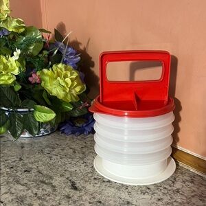 Red and White Plastic Food Storage Container